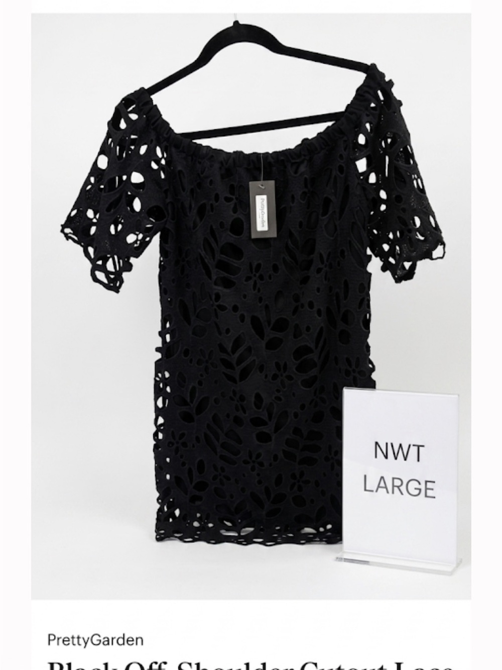 Black Off-Shoulder Cutout Lace Dress pretty garden nwt